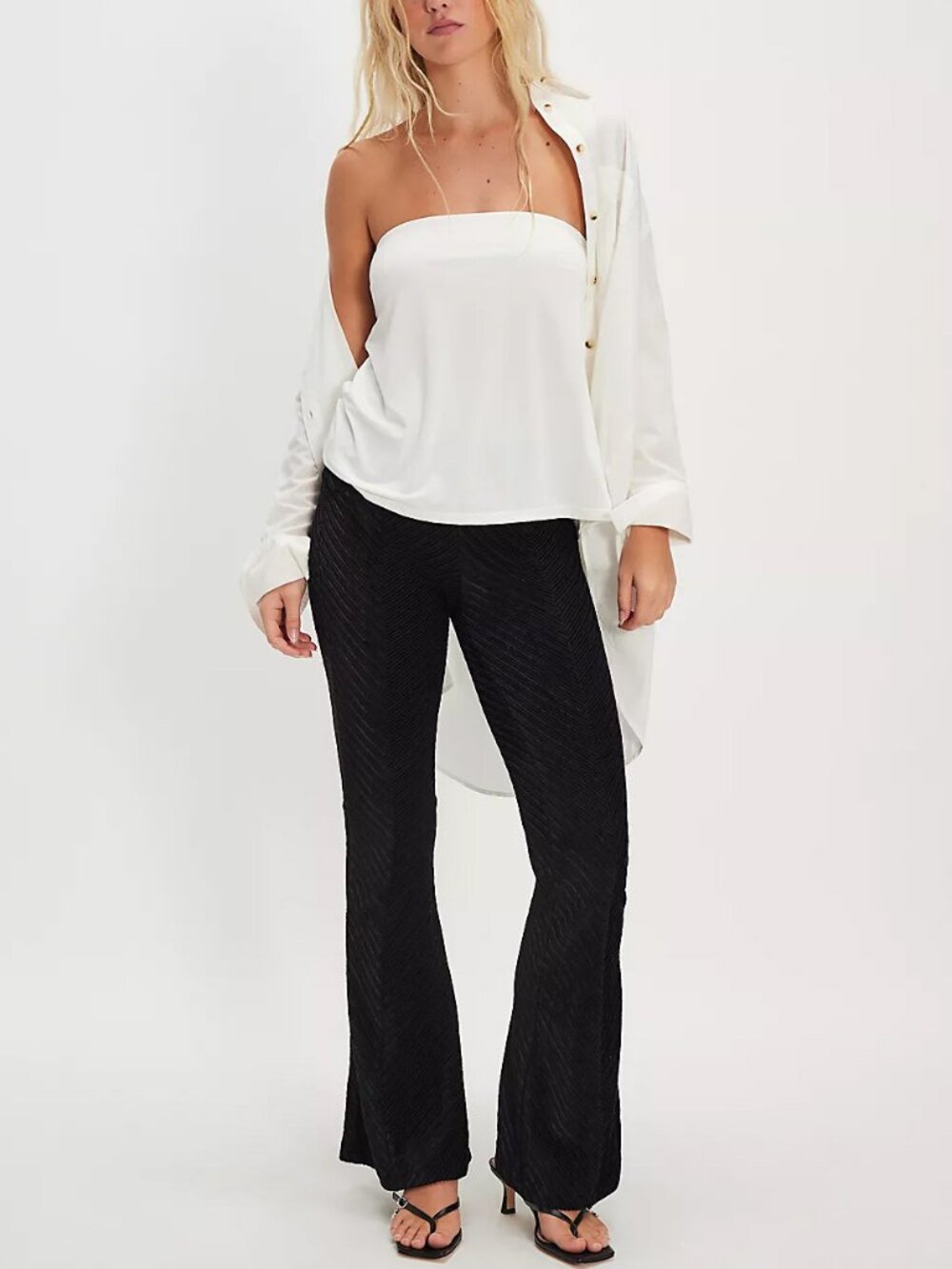 FREE PEOPLE Penny Pull On Velvet Flared Pants / Black - Picture 3 of 11
